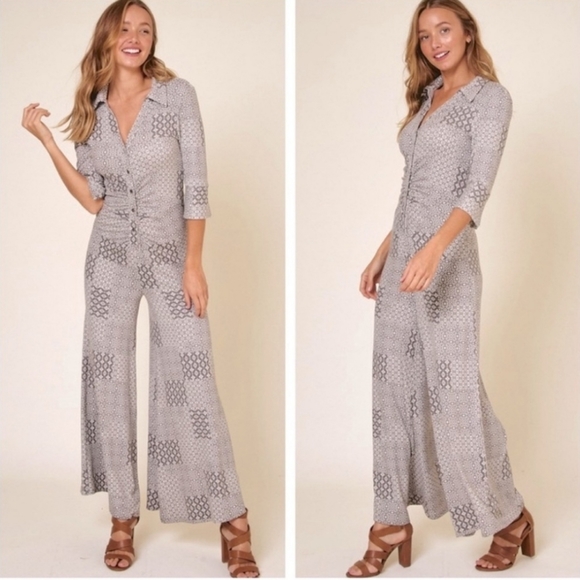 BOHO wide leg grey jumpsuit - Picture 2 of 3